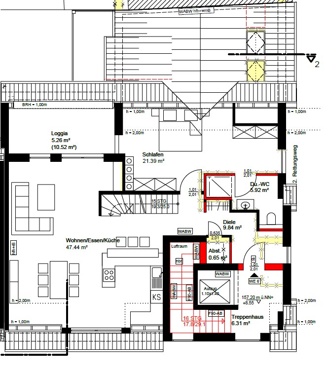 Grundriss erste Ebene Penthousewohnung Velbert